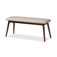 Baxton Studio Flora-Light Grey/Walnut-Bench Flora Mid-Century Modern Light Grey Fabric Upholstered Walnut Finished Wood Dining Bench